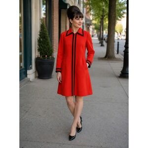 Vintage 1960s Gay Gibson Ruth Norman Red Wool Blend Coat Dress Mod A-Line USA